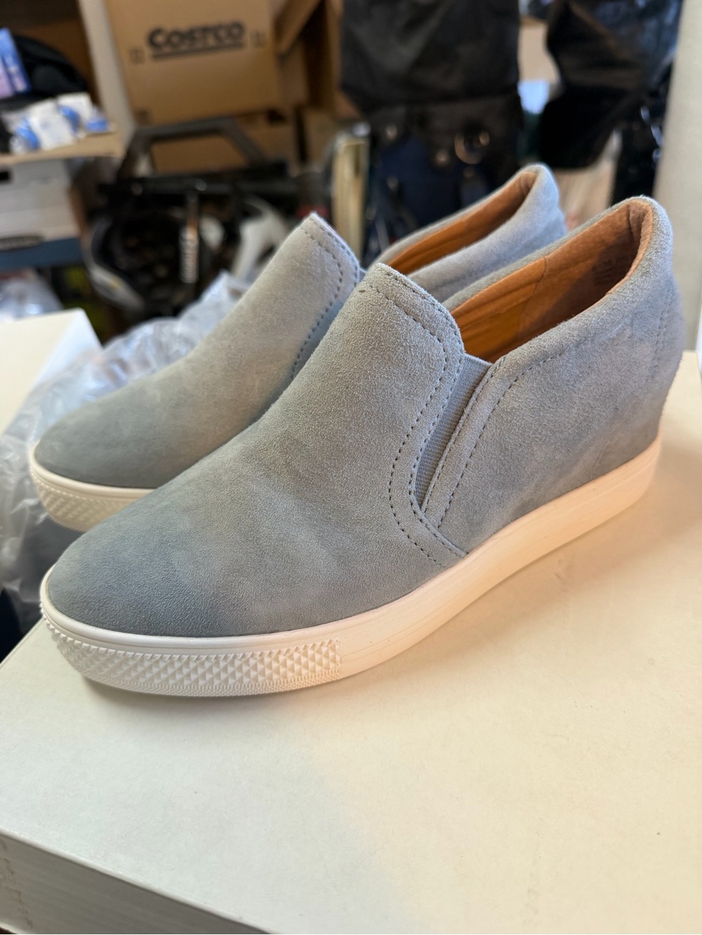 Caslon Light Blue Suede Slip-On Wedge Sneakers